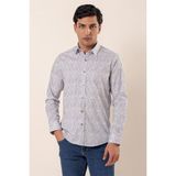 İmza Mavi Uzun Kollu Baskılı Sert Yaka Cepsiz Pamuklu Likralı Casual Slim Fit Gömlek 1004230135