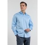 İmza Mavi Yarım Italyan Yaka Saten Uzun Kol Premium Slim Fit %100 Pamuk Gömlek 1004255195