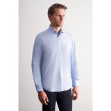 İmza Mavi Yarım Italyan Yaka Uzun Kol Slim Fit Pamuklu Gömlek 1004255189
