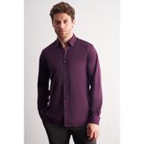İmza Mor Düğmeli Yaka Örme Uzun Kol Performans Ürün Slim Fit Esnek Gömlek 1004255270 - 2XL