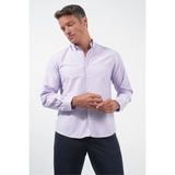 İmza Mor Düğmeli Yaka Uzun Kol Slim Fit Pamuklu Gömlek 1004260236 - Lila