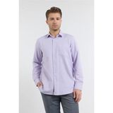 İmza Mor Sert Yaka Uzun Kol Cepli Comfort Fit Pamuklu Gömlek 1004255285 - Lila - 2XL