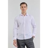 İmza Pembe Dokulu Sert Yaka Uzun Kol Cepsiz Slim Fit Pamuklu Gömlek 1004255283 - Pudra - XL