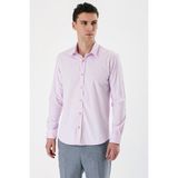 İmza Pembe Uzun Kollu Armürlü Cepsiz Pamuklu Likralı Slim Fit Dar Kesim Gömlek 1004240193
