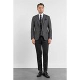 İmza Siyah-Antrasit Mono Yaka 6 Drop Slim Fit Tam Astar Keten Karışımlı Takım Elbise 1001260150 - Siyah - Antrasit