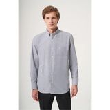 İmza Siyah-Beyaz Düğmeli Yaka Uzun Kol Cepli Çizgili Desen Comfort Fit Pamuklu Gömlek 1004260224 - 2XL - Siyah - Beyaz