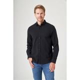 İmza Siyah Biritli Yaka Uzun Kol Cepsiz Slim Fit Pamuklu Gömlek 1004260207 - 2XL