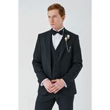 İmza Siyah Çıkarılabilir Mono Yaka Yelekli Likralı 6 Drop Slim Fit Smokin Damatlık 1001240201 - 42