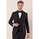 İmza Siyah Desenli Çıkarılabilir Şal Yaka Yelekli 6 Drop Slim Fit Smokin Damatlık Takım 1001230210 - 56