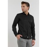 İmza Siyah Dokulu Sert Yaka Uzun Kol Cepsiz Slim Fit Pamuklu Gömlek 1004255283 - XL