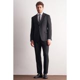 İmza Siyah - Gri Kırlangıç Yaka Çizgili Desen Esnek 6 Drop Slim Fit Classic Takım Elbise 1001255161 - 48