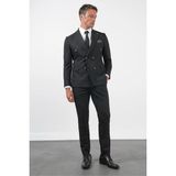 İmza Siyah-Gri Kırlangıç Yaka Kruvaze 6 Drop Slim Fit Tam Astar Esnek Takım Elbise 1001260173 - Siyah - Gri - 48