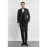 İmza Siyah Kılıç Yaka Düz Desen 6 Drop Slim Fit Esnek Yelekli Takım Elbise 1001260288 - 46