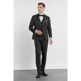 İmza Siyah Kılıç Yaka Düz Desen 6 Drop Slim Fit Esnek Yelekli Takım Elbise 1001260293 - 48