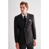 İmza Siyah Kırlangıç Yaka Çizgili Kruvaze 6 Drop Slim Fit Tam Astar Esnek Takım Elbise 1001255152 - 56
