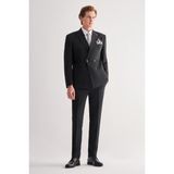 İmza Siyah Kırlangıç Yaka Çizgili Kruvaze 6 Drop Slim Fit Tam Astar Esnek Takım Elbise 1001255154 - 48