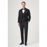 İmza Siyah Kırlangıç Yaka Düz Desen 6 Drop Slim Fit Yelekli Damatlık Takım Elbise 1001260206 - 50