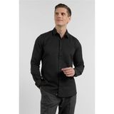 İmza Siyah Sert Yaka Uzun Kol Cepsiz Slim Fit Pamuklu Gömlek 1004255284 - 2XL