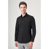 İmza Siyah Sert Yaka Uzun Kol Cepsiz Slim Fit Pamuklu Gömlek 1004260181