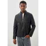 İmza Siyah Suni Deri Hakim Yaka Düz Yırtmaçsız Tam Astar Slim Fit Casual Deri Mont 1038245152 - 48