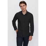 İmza Siyah Uzun Kol Düz Bez Ayağı 041 Sert Yaka Basic Slim Fit Gömlek 1004245057 - XS