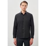 İmza Siyah Uzun Kol Düz Bez Ayağı Yarım Italyan Yaka Cepsiz Pamuklu Classic Slim Fit Gömlek 1004245268