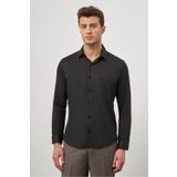 İmza Siyah Uzun Kol Kendinden Desenli Armürlü 032 Sert Yaka Classic Slim Fit Gömlek 1004245152