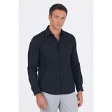 İmza Siyah Uzun Kol Sert Yaka Düz Pamuklu Slim Fit Gömlek 1004260057 - XL