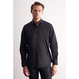 İmza Siyah Yarım Italyan Yaka Uzun Kol Premium Slim Fit Pamuklu Gömlek 1004255198 - 2XL