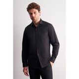 İmza Siyah Yarım Italyan Yaka Uzun Kol Slim Fit Pamuklu Gömlek 1004255189