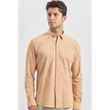 İmza Turuncu Uzun Kollu Gofreli Biyeli %100 Pamuk Casual Slim Fit Dar Kesim Gömlek 1004240247 - XL