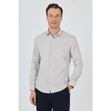 İmza Uzun Kol Çizgili Desen Bez Ayağı İtalyan Yaka Cepsiz Esnek Classic Slim Fit Gömlek 1004250200