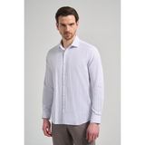 İmza Uzun Kol Çizgili Desen Bez Ayağı Italyan Yaka Cepsiz Pamuklu Classic Slim Fit Gömlek 1004250181 - XL - Beyaz