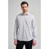 İmza Uzun Kol Çizgili Desen Bez Ayağı Sert Yaka Cepsiz Esnek Classic Slim Fit Gömlek 1004250158 - Optik Beyaz