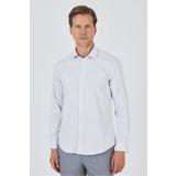 İmza Uzun Kol Çizgili Desen Bez Ayağı Sert Yaka Cepsiz Esnek Classic Slim Fit Gömlek 1004250159