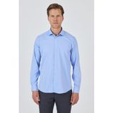 İmza Uzun Kol Düz Bez Ayağı Sert Yaka Cepsiz Pamuklu Classic Slim Fit Gömlek 1004250160 - Mavi