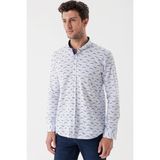İmza Uzun Kollu Baskılı Bez Ayağı Cepsiz Garnili Klasik Slim Fit Dar Kesim Gömlek 1004230228 - 2XL - Beyaz