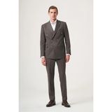 İmza Vizon-Kahverengi Kırlangıç Yaka Çizgili Kruvaze 6 Drop Slim Fit Tam Astar Esnek Takım Elbise 1001260286 - Vizon - Kahverengi - 52