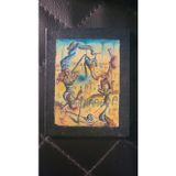 İmzalı İtalyan Soyut Eleştirel Postmodern El Yapımı Orijinal Tuval Üzerine Yağlı Boya Tablo, 9x7 cm, Tekil Sanat Eseri