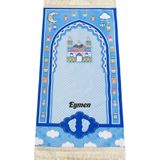 imzatasarım İSİMLİ Mavi Çocuk Seccadesi - Çocuklar İçin Seccade İsme Özel Kişiye Özel (45*90 cm)