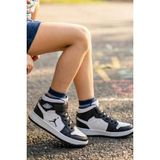 In Step Eveji Siyah Beyaz Çocuk Basketbol Ayakkabısı - Yüksek Bilekli Cırt Cırtlı Sneaker - Siyah - Beyaz