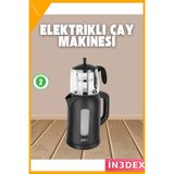 İn3dex 1800W Çay Makinesi 0.9l Cam Demlik 1.7l Su Haznesi Siyah - Beyaz
