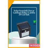 İn3dex 20 LED Solar Duvar Lambası Pır Hareket Sensörlü 3 Metre IP65 - Standart
