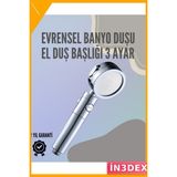 İn3dex 3 Modlu Paslanmaz Çelik El Duş Başlığı Basınç Artırıcı - Standart