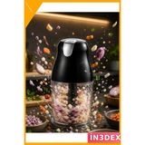 İn3dex 400W Elektrikli Mutfak Rondosu 4 Bıçaklı 1.5l Hazneli Doğrayıcı - Ahşap - Siyah
