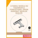 İn3dex 4'ü 1 Arada Döner Musluk Başlığı Şelale ve Kabarcık Akış - Standart - Ahşap - Siyah