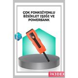 İn3dex 5000 Mah Bataryalı Bisiklet Farı, Cob Çakar, Çok Fonksiyonlu - Ahşap - Bej - Siyah
