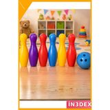 İn3dex 6 Kukalı Çocuk Bowling Seti Eğitici Renkli Oyun - Ahşap - Bej - Siyah - 0 - 1 Yaş