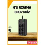 İn3dex 6'lı Priz USB Type-C Çıkışlı Termal Korumalı 2500W Grup Priz - 1 Adet
