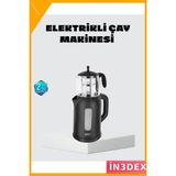 İn3dex Elektrikli Çay Makinesi 1.7l Su Isıtıcı Cam Demlikli 1800W - Beyaz